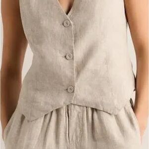 Quince Beige Linen Blend Button Vest